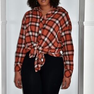Rust Plaid Button Down Flannel Shirt